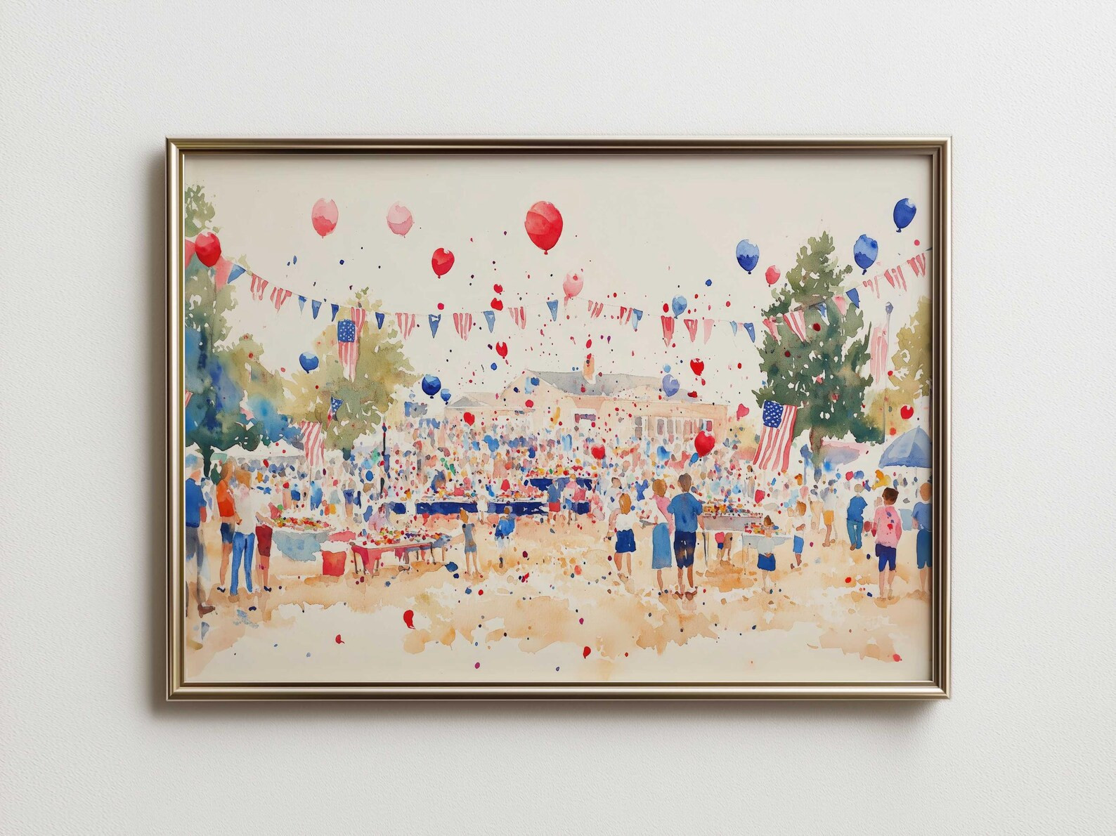 4th of July BBQ Wall Art – Patriotic Watercolor Digital Print, Independence Day Picnic Decor, V... | Etsy (US)