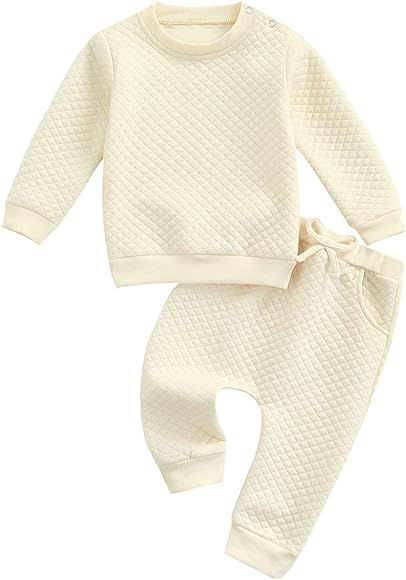 Newborn Baby Boy Girl Clothes Diamond Lattice Unisex Solid Outfit Long Sleeve Warm Pullover Pant Set | Amazon (US)