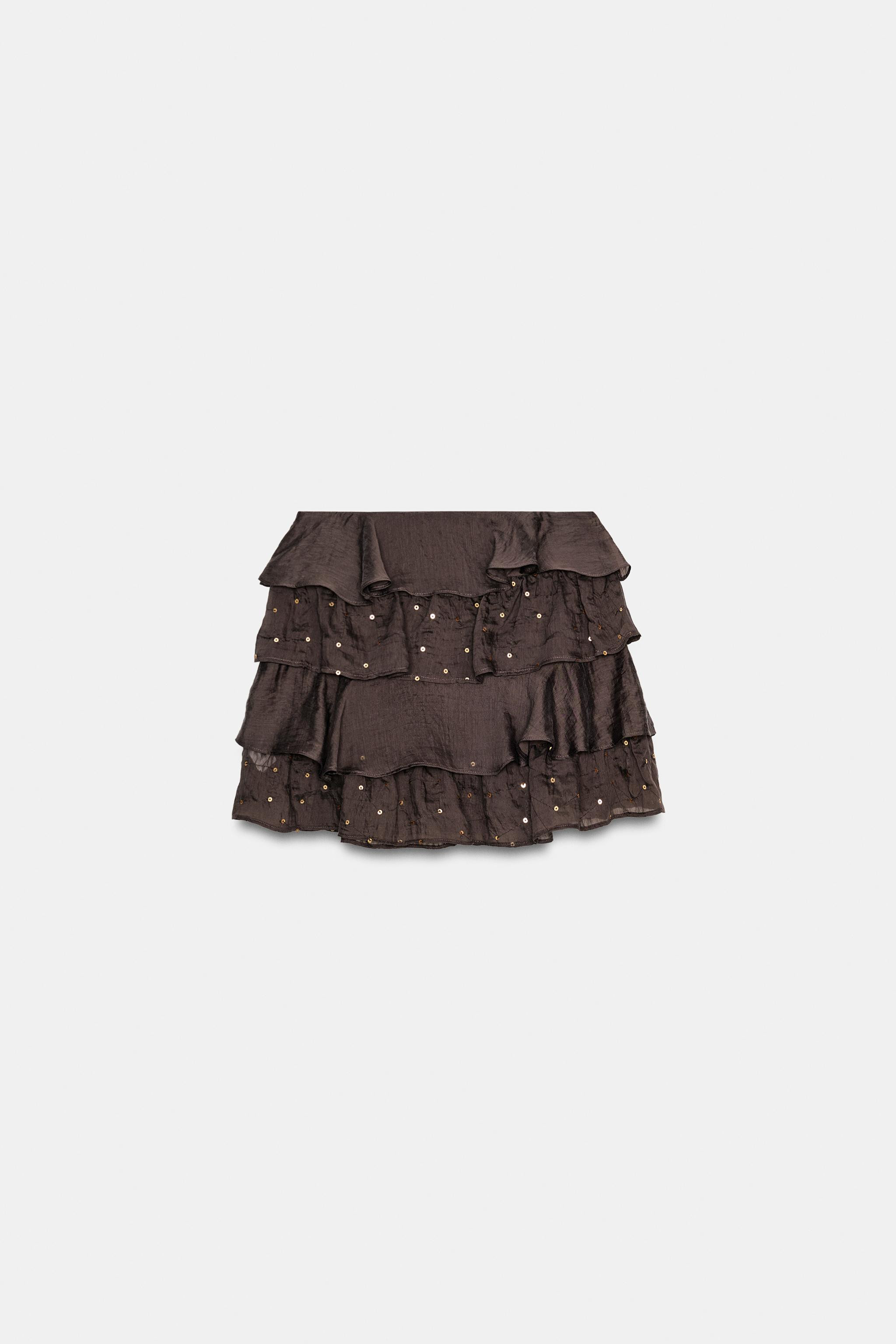 RUFFLED SEQUIN MINI SKIRT | Zara US