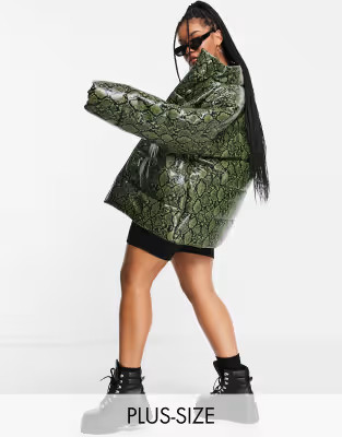 COLLUSION Plus puffer jacket in high shine snake in green | ASOS | ASOS (Global)