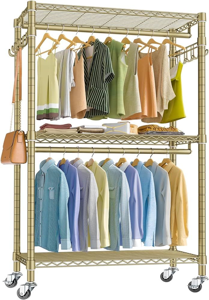 VIPEK V12 Rolling Clothes Rack for Hanging Clothes Heavy Duty Garment Rack 3 Tiers Adjustable Wir... | Amazon (US)