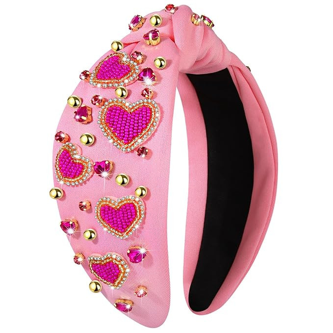 NVENF Valentine’s Day Headband for Women Love Heart Headband Jeweled Crystal Rhinestone Knotted... | Amazon (US)