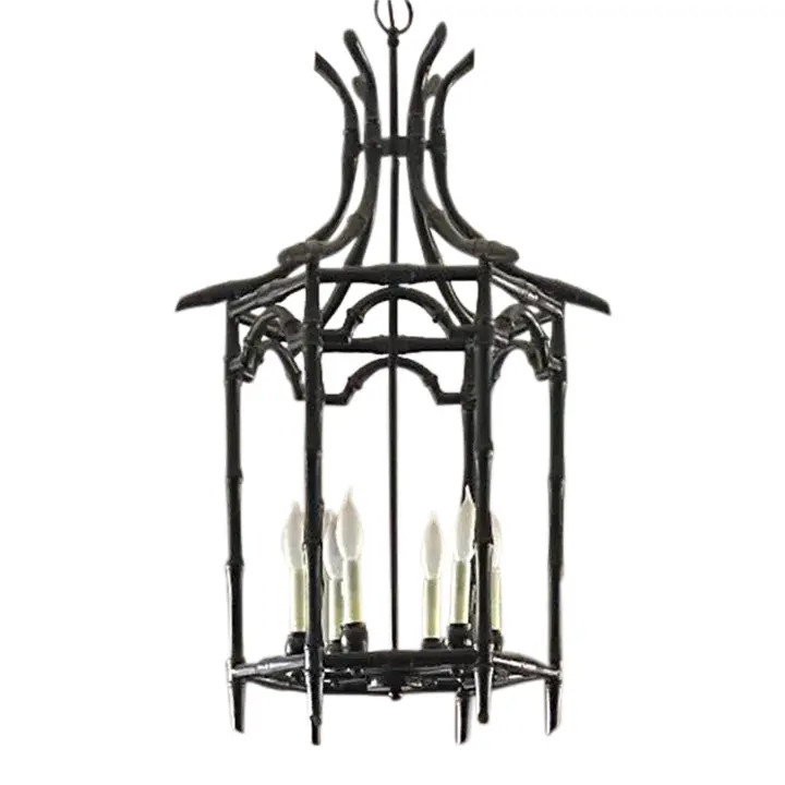 Hollywood Regency Faux Bamboo Metal Chandelier | Chairish