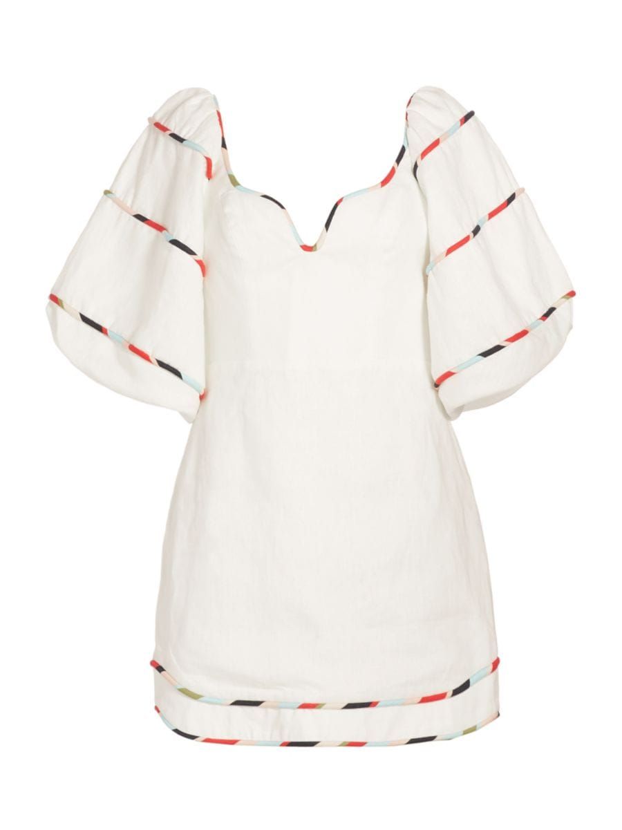 Stripe Trim Linen Minidress | Saks Fifth Avenue