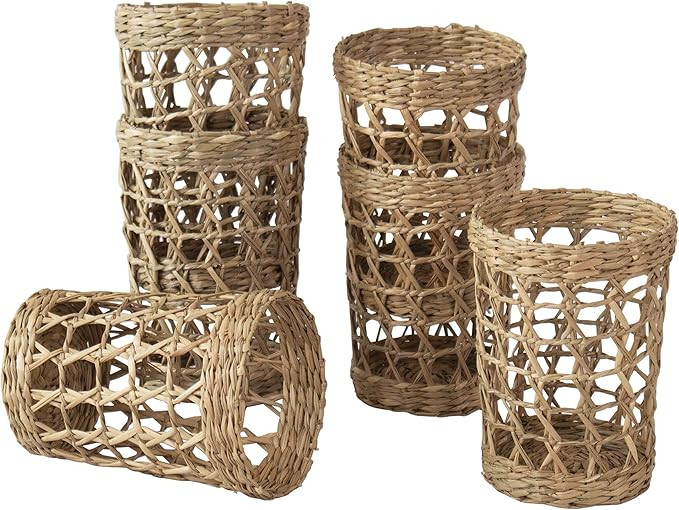 Set of 6 Pack Wicker Woven Cup Holders Heat Resistant Hand Woven Drink Glass Cup Holder Chic Rust... | Amazon (US)