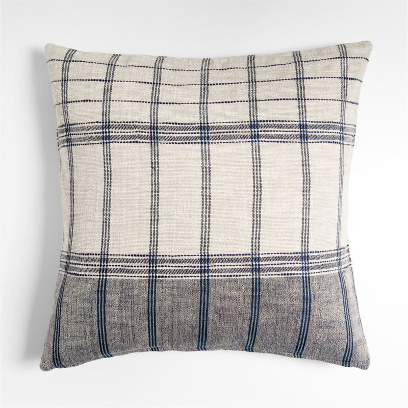 Stilyagi 23" Slubby Plaid Deep Indigo Pillow with Feather-Down Insert | Crate & Barrel | Crate & Barrel