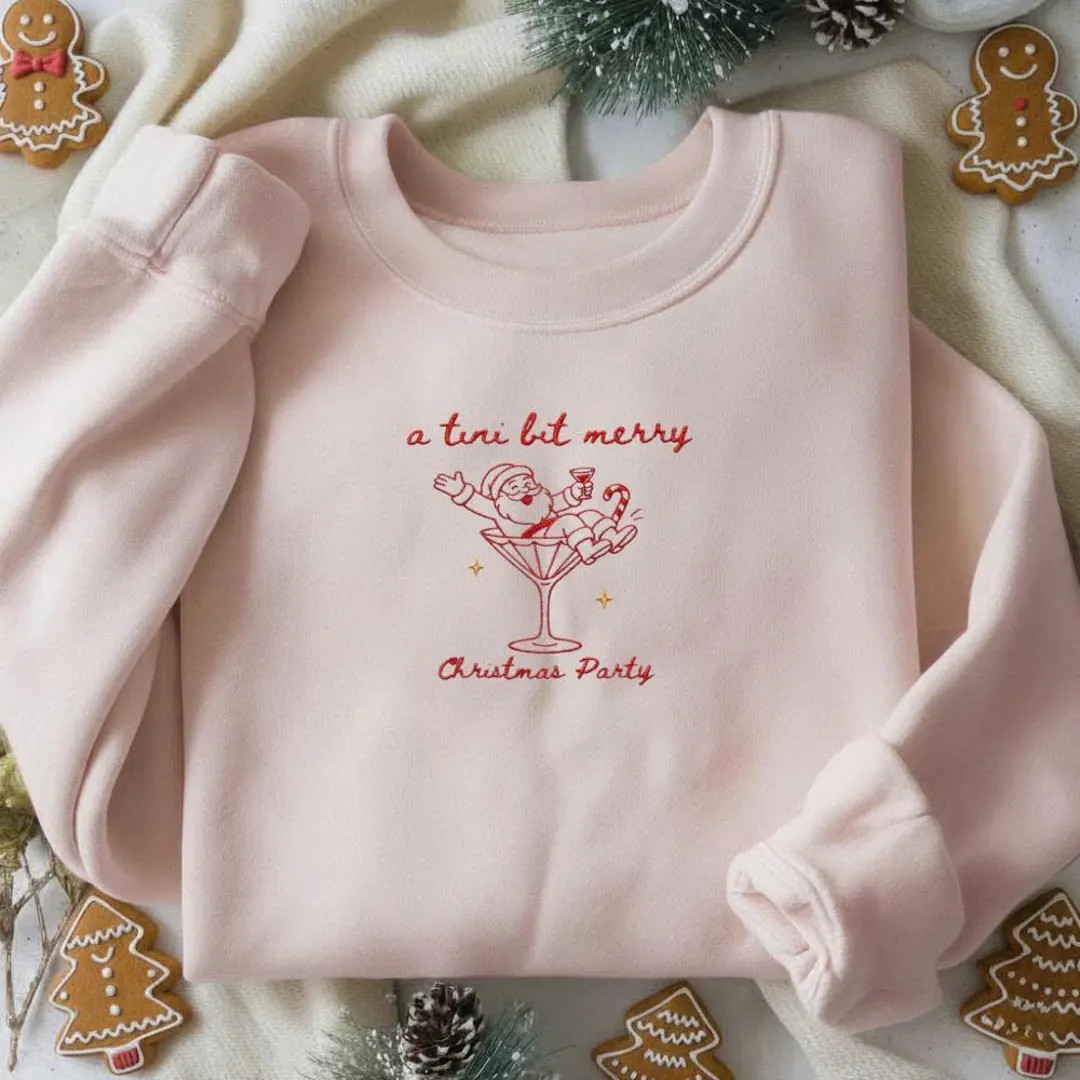 Embroidered Christmas Sweatshirt, Funny Santa Martini Holiday Crewneck - Etsy | Etsy (US)