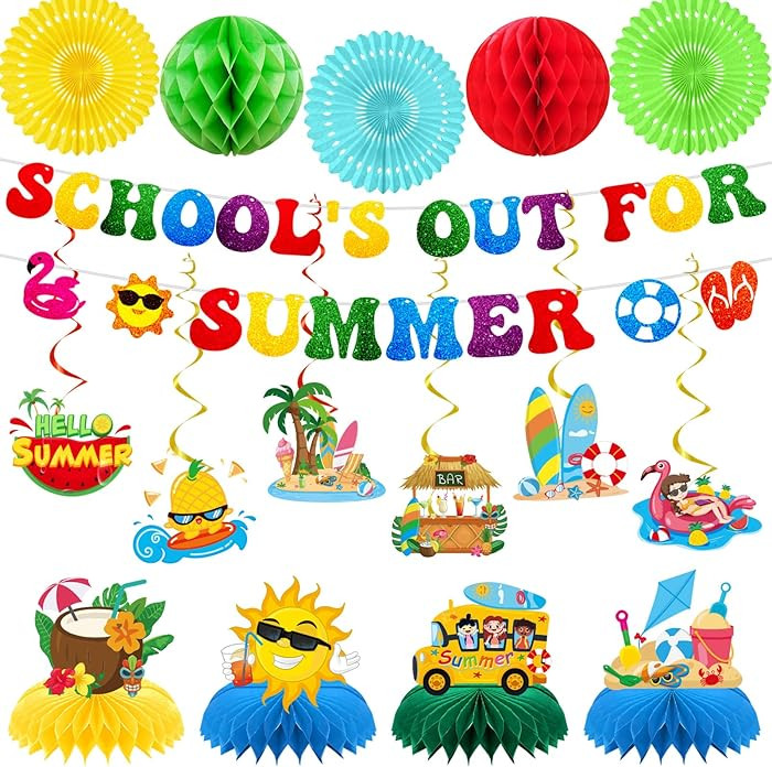 Schools Out for Summer Decorations - 16 Pcs Last Day of School Party Supplies Favors for Home End... | Amazon (US)