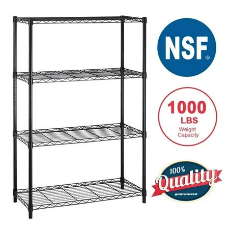 BestOffice 4 Shelf Wire Shelving Unit Garage NSF Wire Shelf Metal Storage Shelves Heavy Duty Height Adjustable for 1000 lbs Capacity Black | Walmart (US)