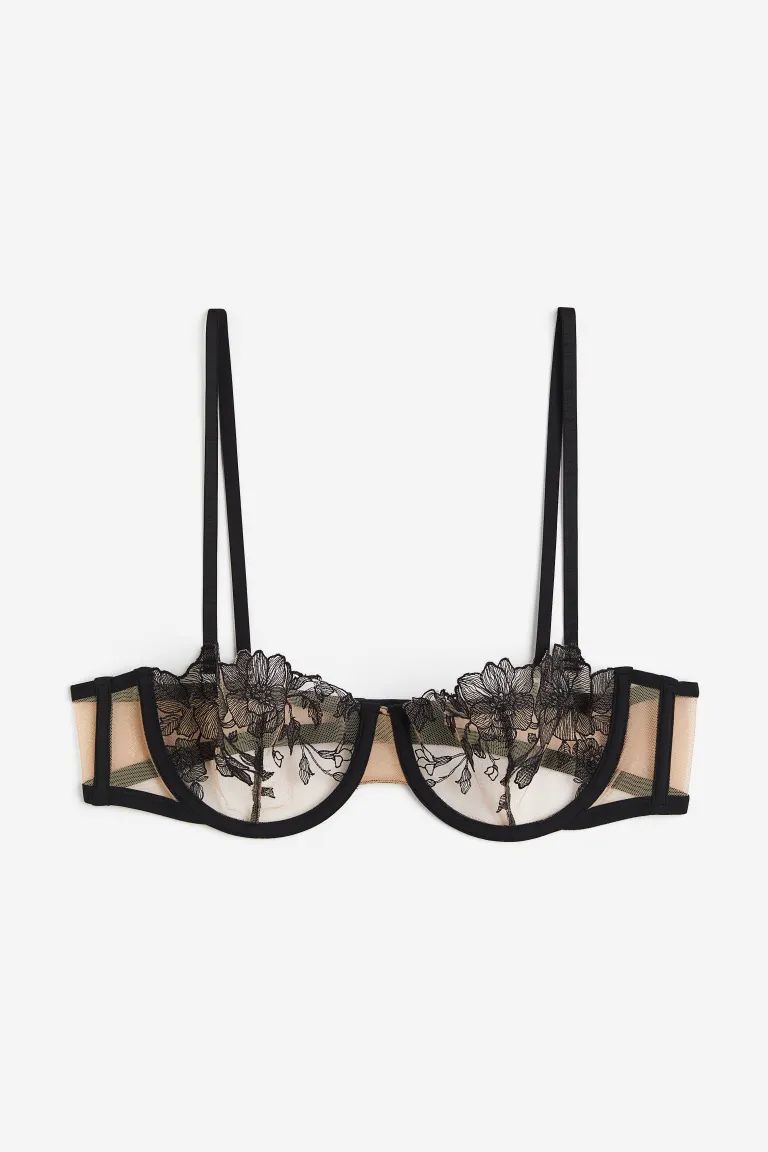 Non-padded embroidered balconette bra | H&M (UK, MY, IN, SG, PH, TW, HK)