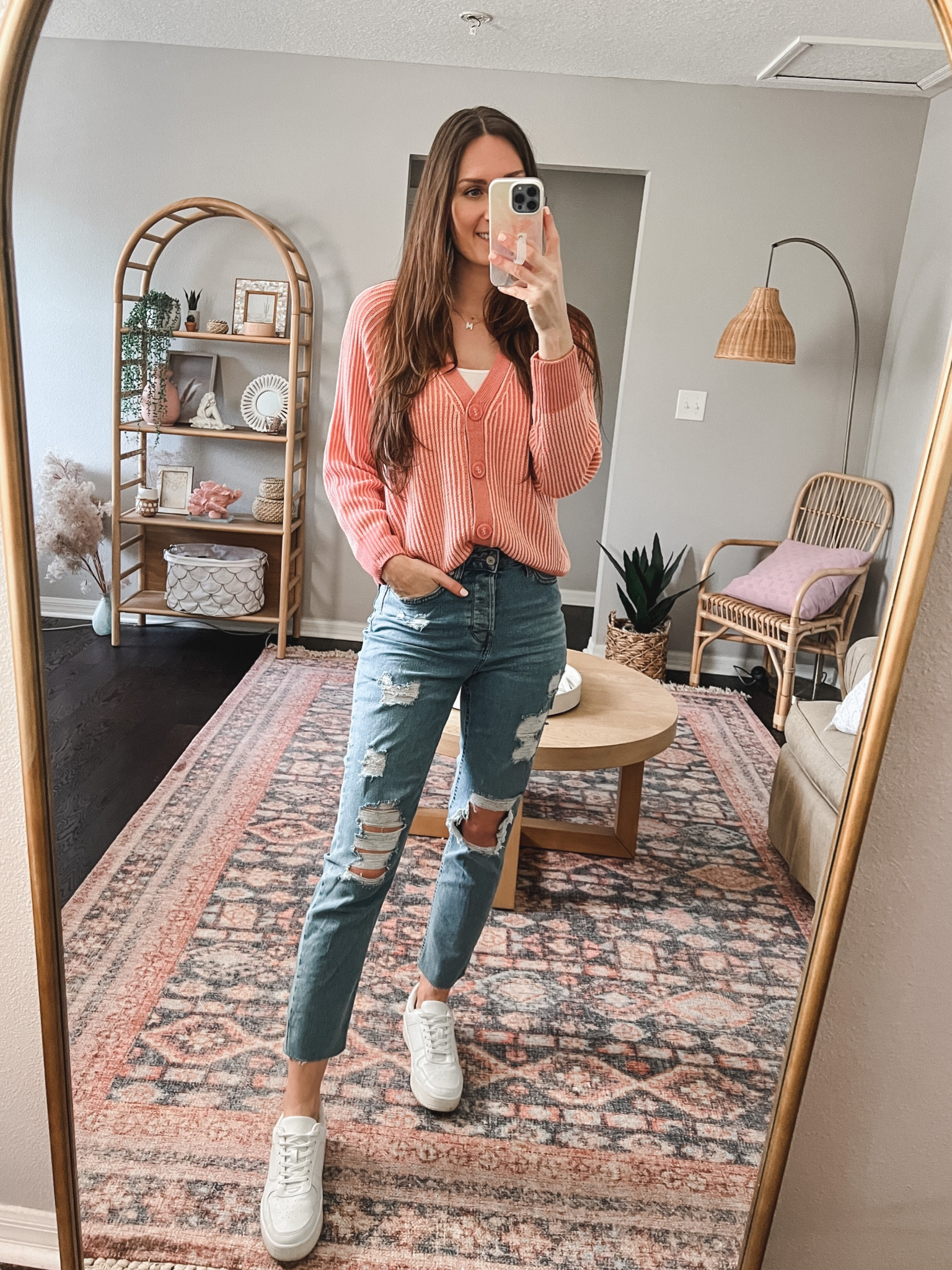 Walmart outfit. Time and tru Walmart cardigan. No boundaries jeans. Walmart white sneakers. 
**sizing:
Cardigan- M. fits tts, if still suggest sizing up at least 1 size.
Jeans- 5, these are juniors & are stretchy!
Sneakers- 8.5, tts

#springfashion #spring2023 #walmartspring

#LTKstyletip #LTKunder50 #LTKFind