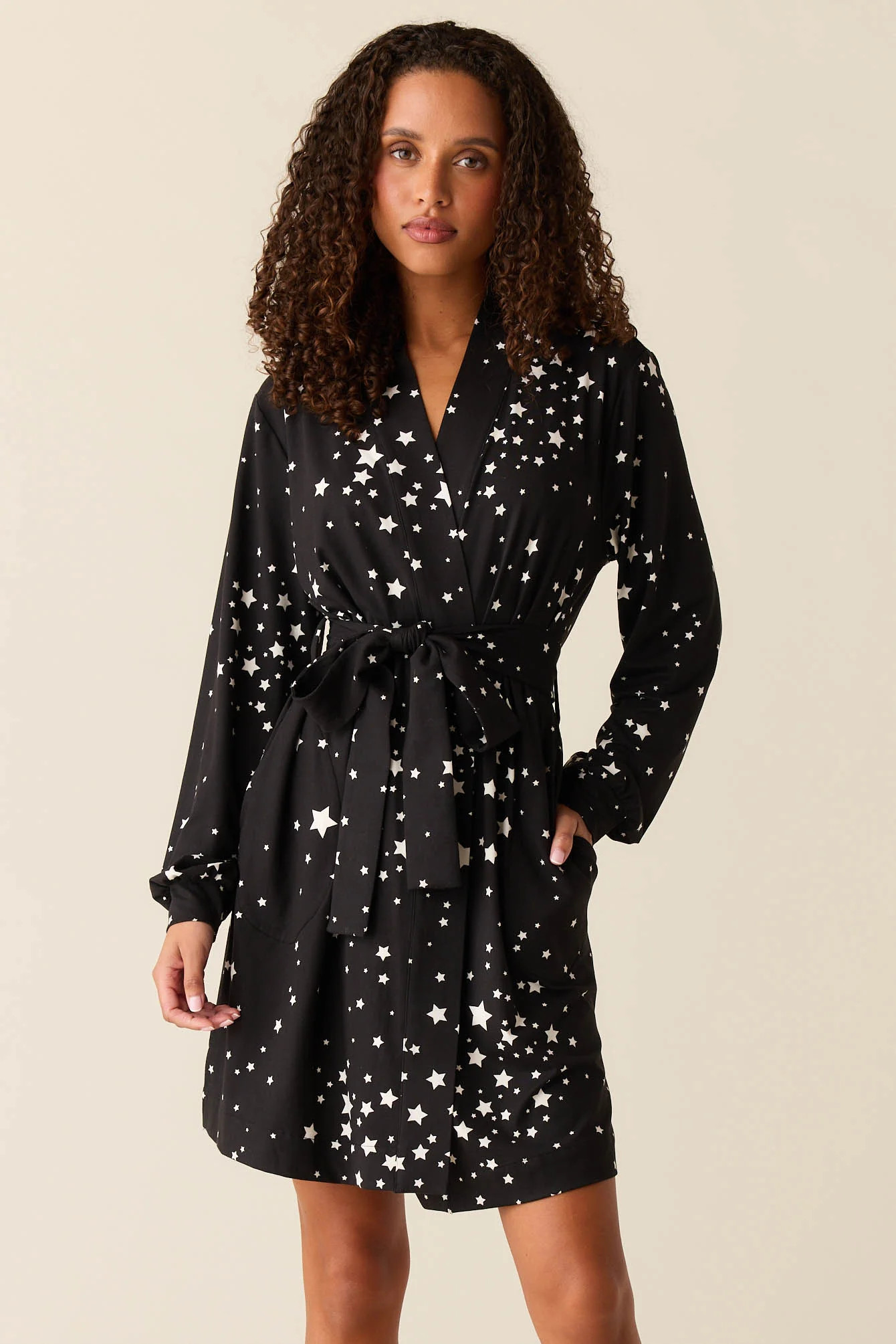 Quinn Banded Short Robe | Black Stars | MASONgrey