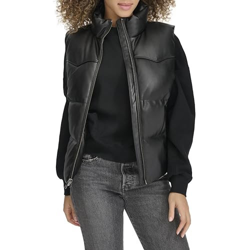 Levi's Women's Western Puffer Vest, Black Faux Leather, Small | Amazon (US)