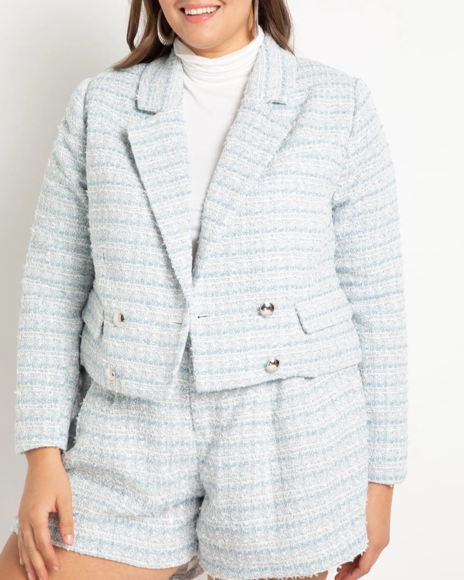 Danika Tweed Blazer | Light Blue | Dia & Co