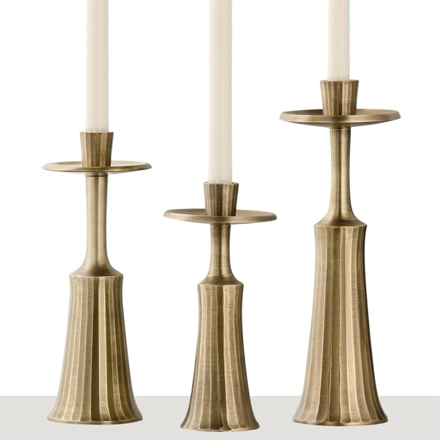 Torre & Tagus Tomar Handmade Aluminum Candlestick Holder Set of 3 for Taper Candles, 8-12 Inch Br... | Amazon (US)