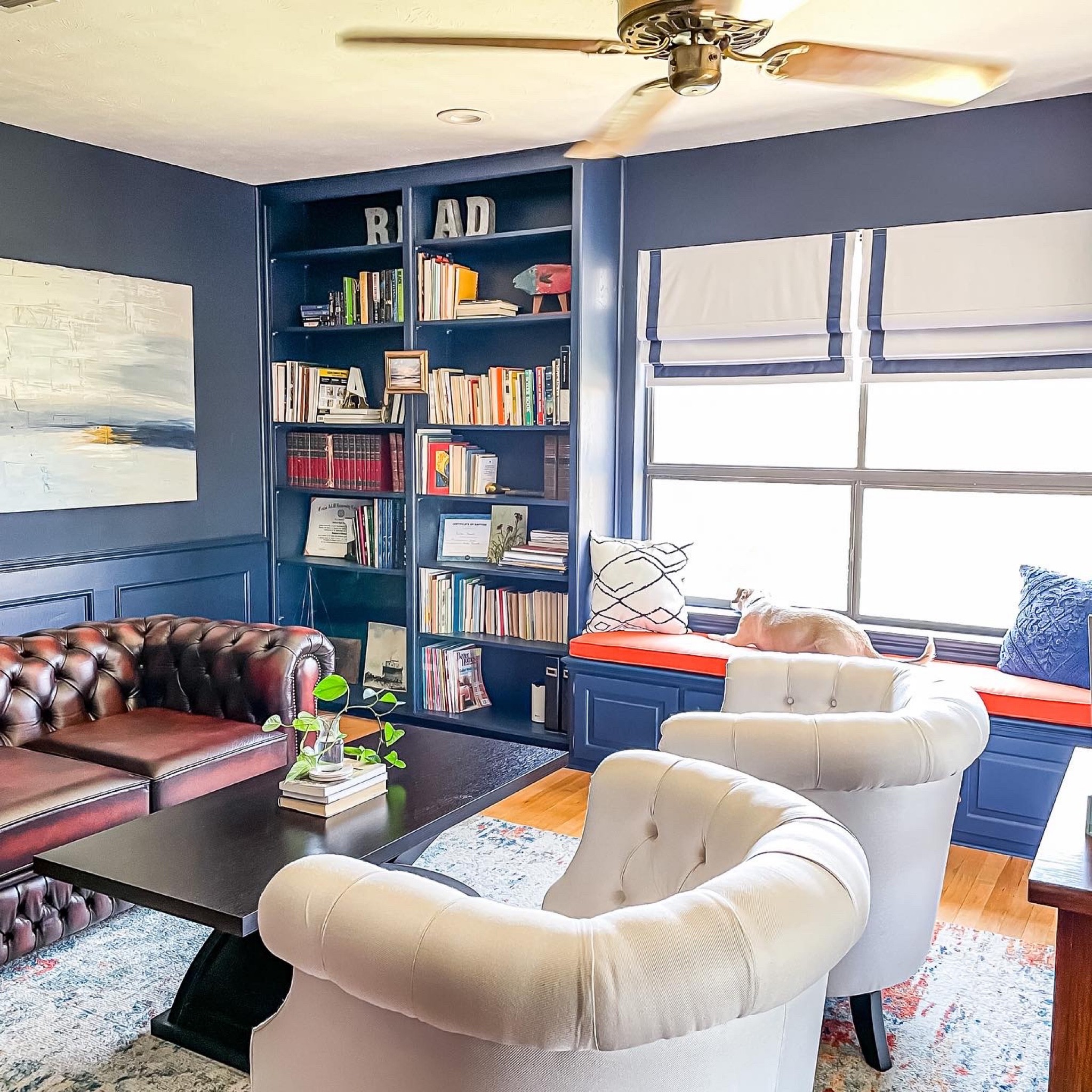 A WFH office anyone would love to work from. All navy. Timeless. Modern. Sophisticated all in one. 

#LTKhome #LTKstyletip
