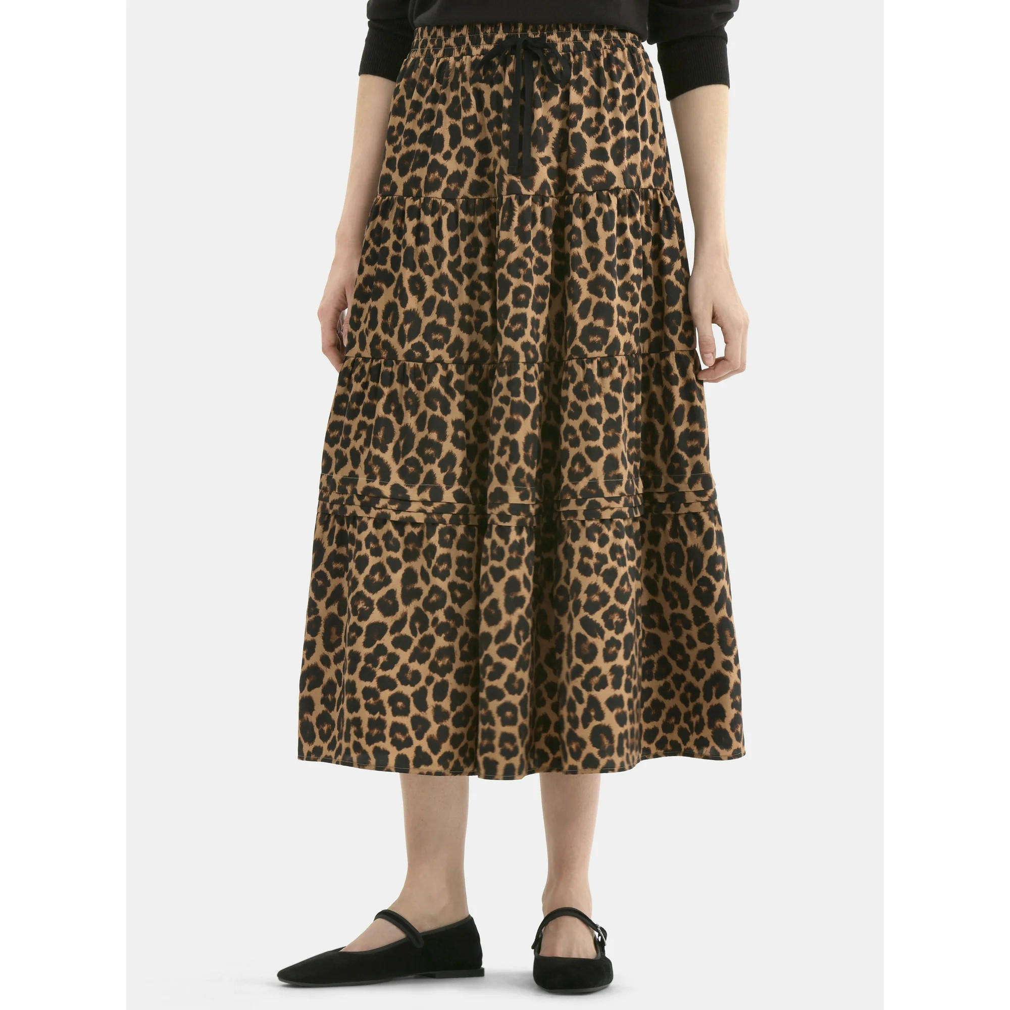 Time and Tru Women's Print Tiered Pull On Midi Skirt, Sizes XS-XXXL | Walmart (US)