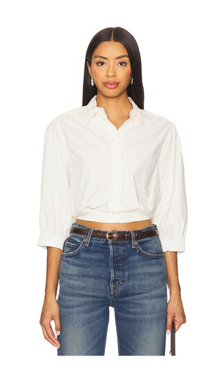 Puff Sleeve Cropped Top in Pearl | Revolve Clothing (Global)