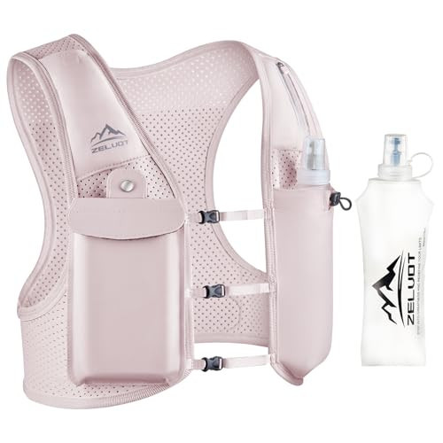 Zelvot Running Vest for Women Men, USA Original Patent, Adjustable Chest Straps Running Hydration Vest with 500ml Soft Flask, Lightweight Breathable Reflective Running Vest for Marathon (Pink, XS/S) | Amazon (US)