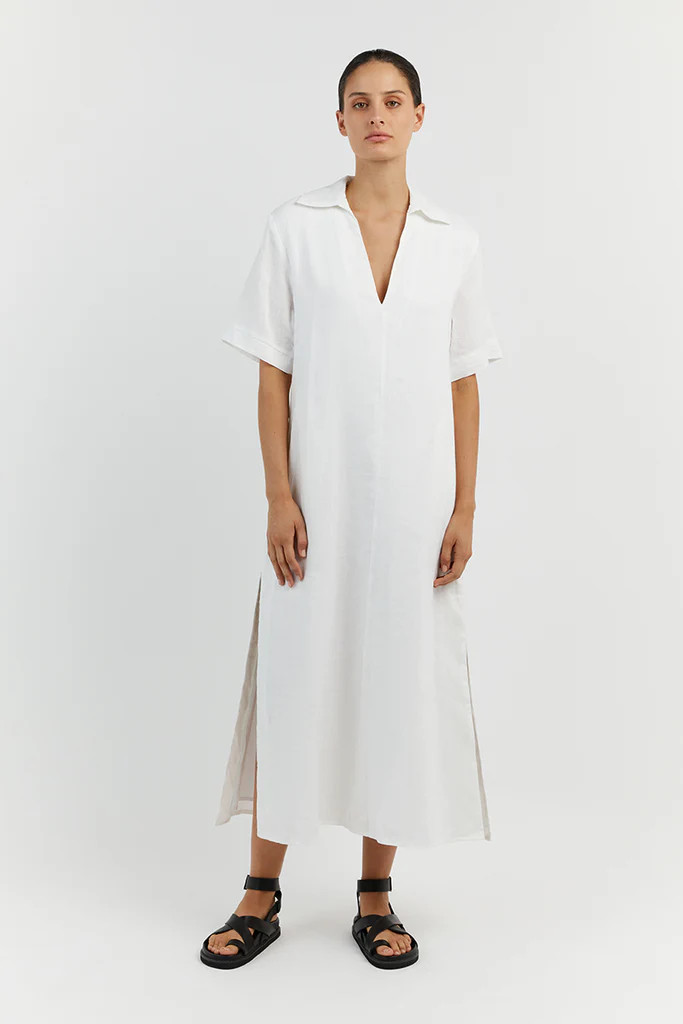 CANDICE WHITE LINEN MIDI DRESS | DISSH