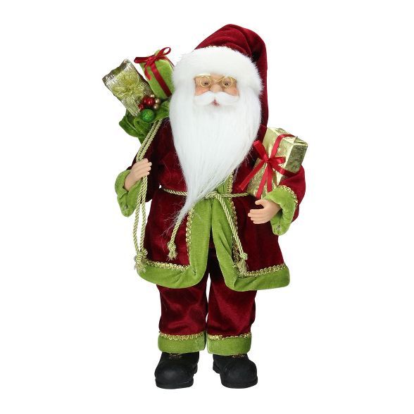 Northlight 16" Red and Green Grand Imperial Santa Claus with Gift Bag Christmas Tabletop Figurine | Target
