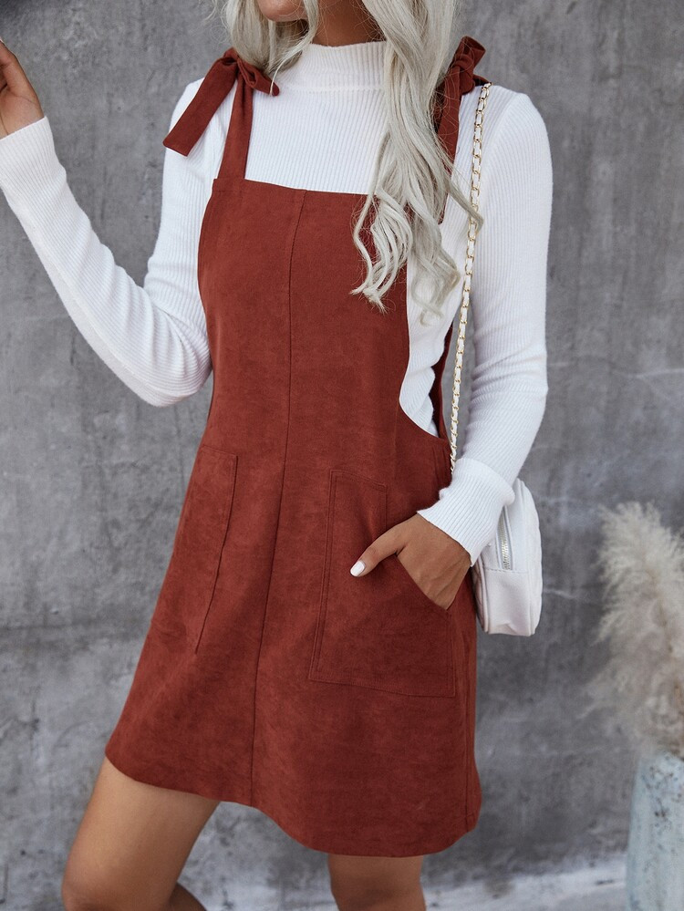 Slant Pockets Tie Shoulder Overall Dress Without Tee | SHEIN