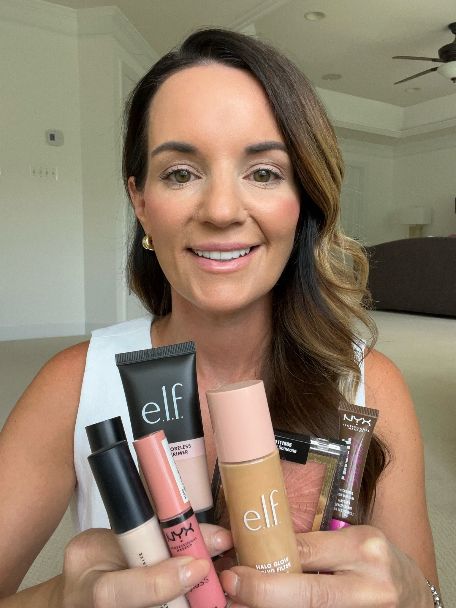 Full face of drugstore makeup. Great look for less beauty products.
• e.l.f liquid poreless putty primer 
• e.l.f halo glow liquid filter Shade 2
• e.l.f 16 hr camo concealer matte finish shade fair beige
• e.l.f. High Definition Powder, Loose Powder, Lightweight
• wet n wild BlushLighter shade I met someone 
• e.l.f. Lash and roll mascara 
• NYX thick it stick it brow mascara shade brunette 
• NYX butter gloss shade: CRÈME brûlée 

#LTKxelfCosmetics #LTKBeauty