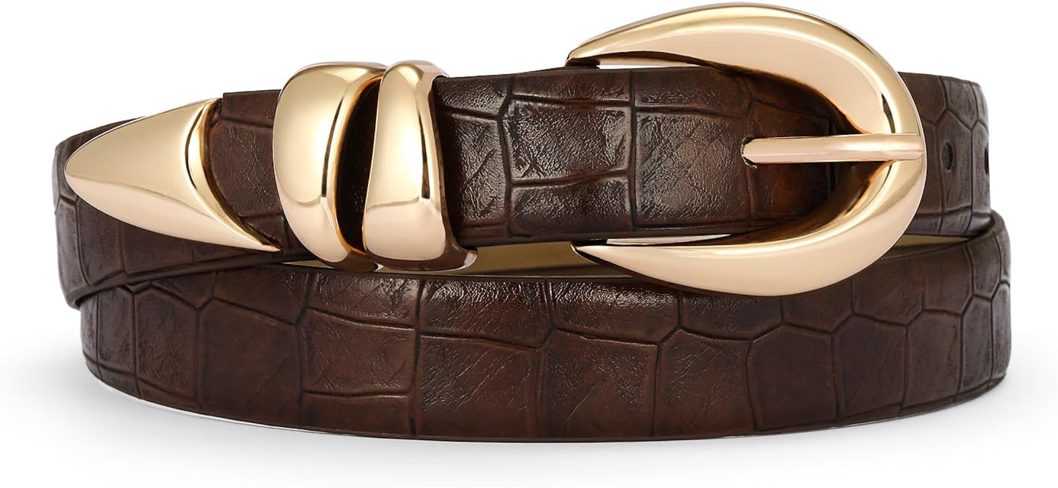 Leather Belt for Women Stylish Design with Gold Buckle | Amazon (US)