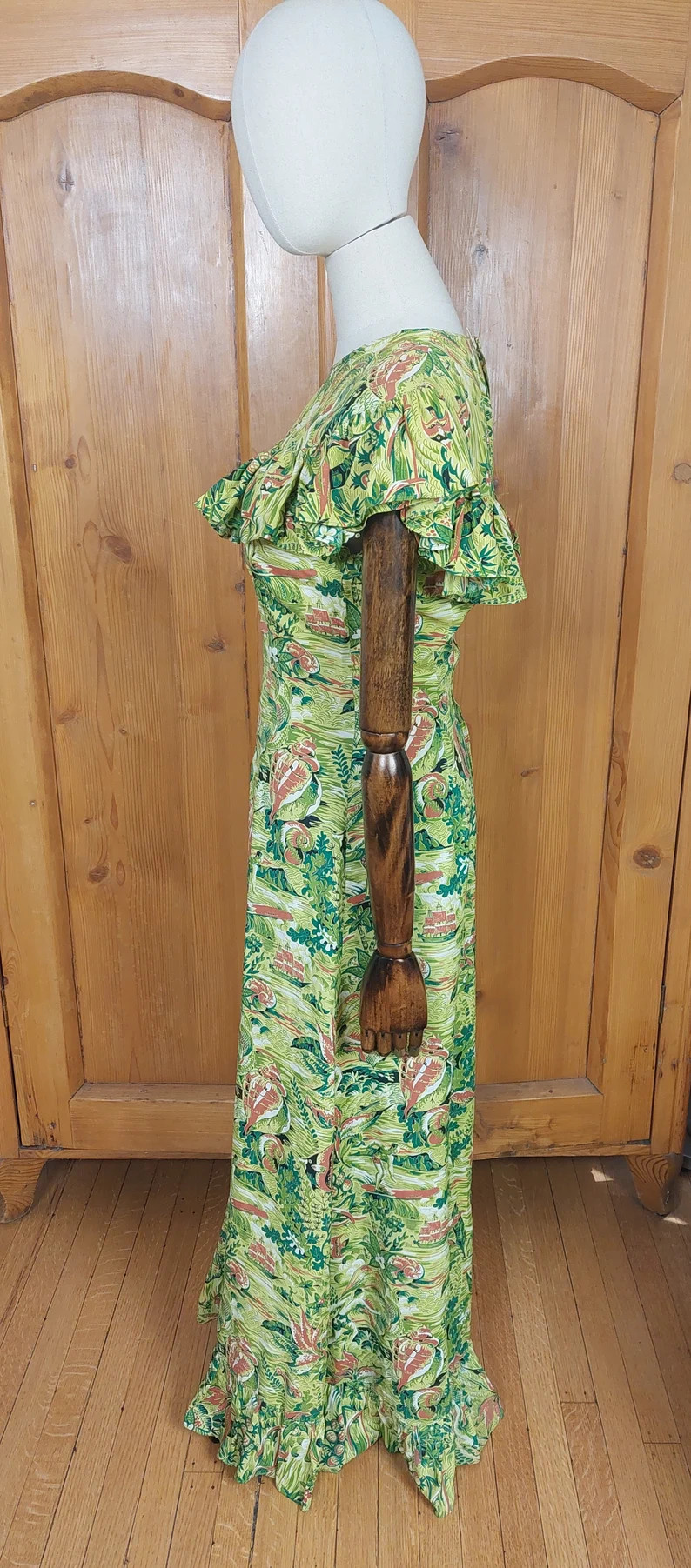 40s 50s Rare Hawaiian Malihini Green Print Dress - Etsy | Etsy (US)