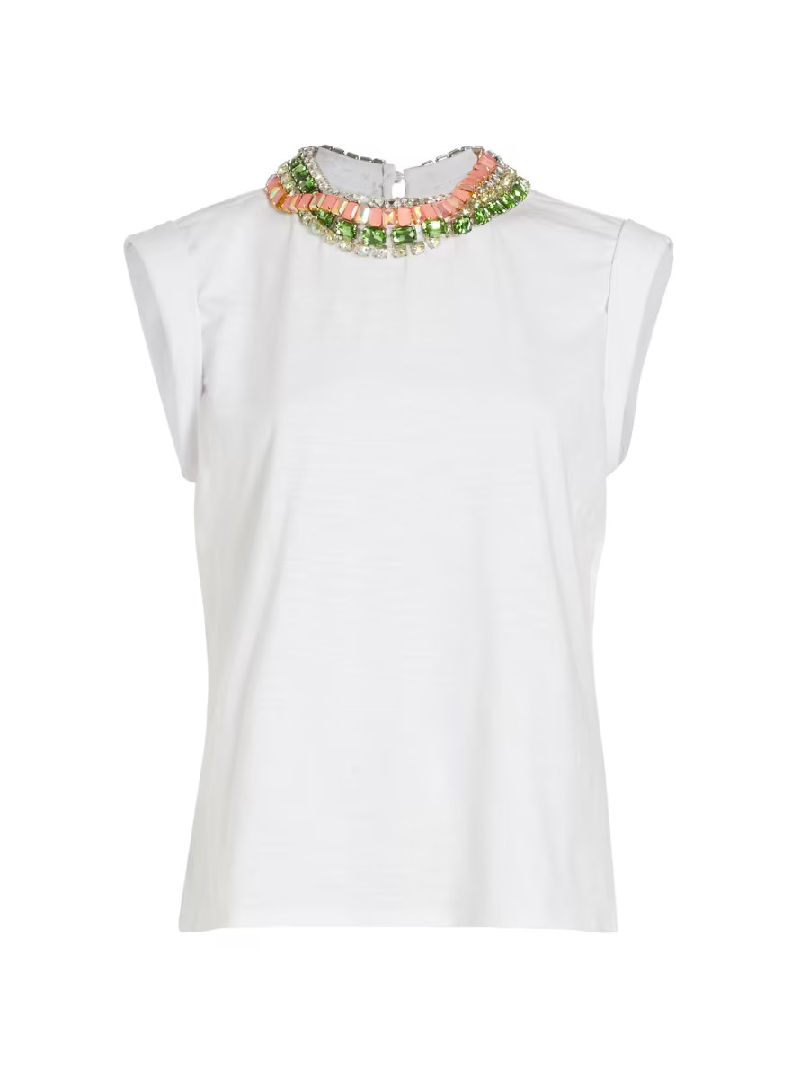 Shop Cinq à Sept Bella Jeweled Neckline Top | Saks Fifth Avenue | Saks Fifth Avenue
