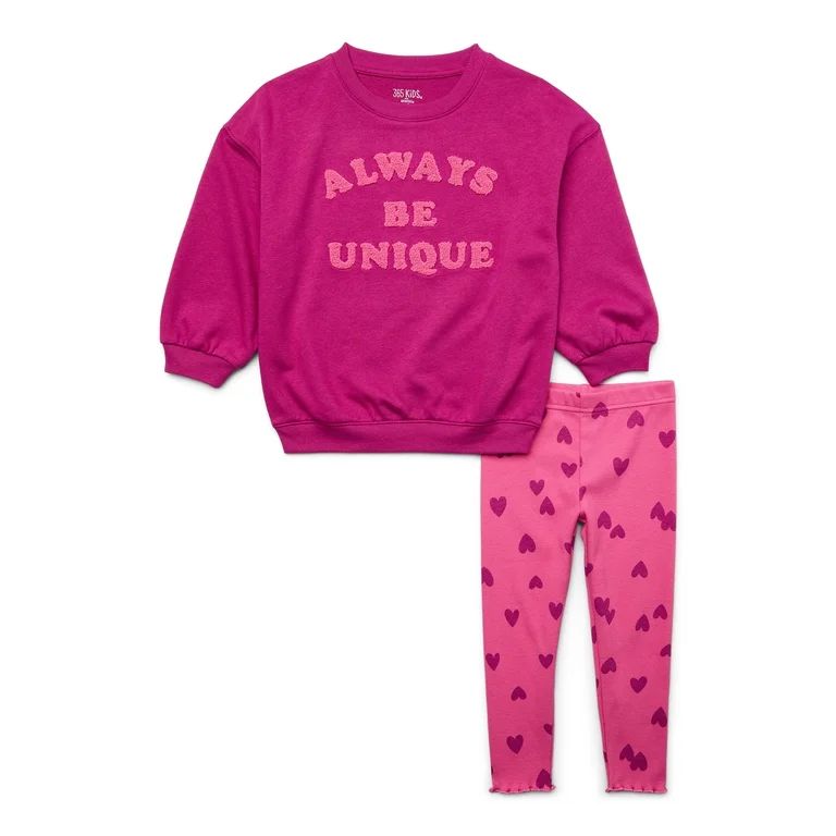 365 Kids by Garanimals Girls Crewneck Sweatshirt and Leggings, 2-Piece Outfit Set, Sizes 4-10 - W... | Walmart (US)