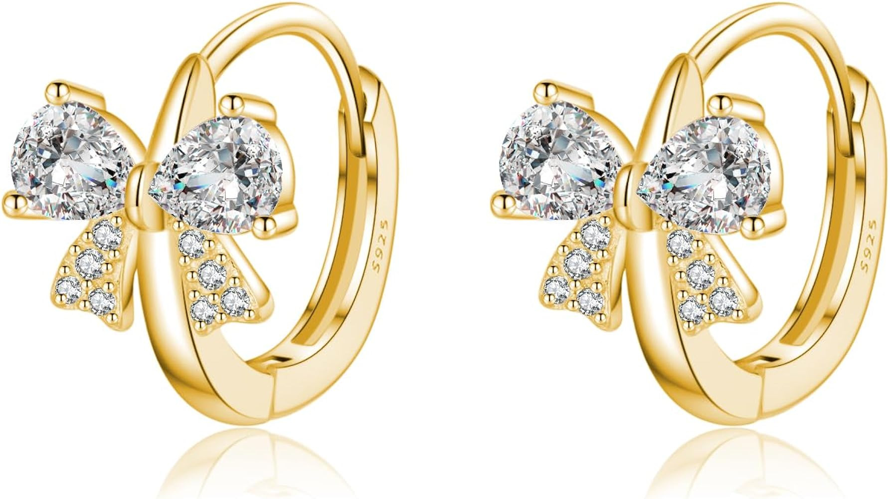 Reffeer Solid 925 Sterling Silver CZ Bow Hoop Earrings for Women Teens Cute Bow Earrings Huggie | Amazon (US)