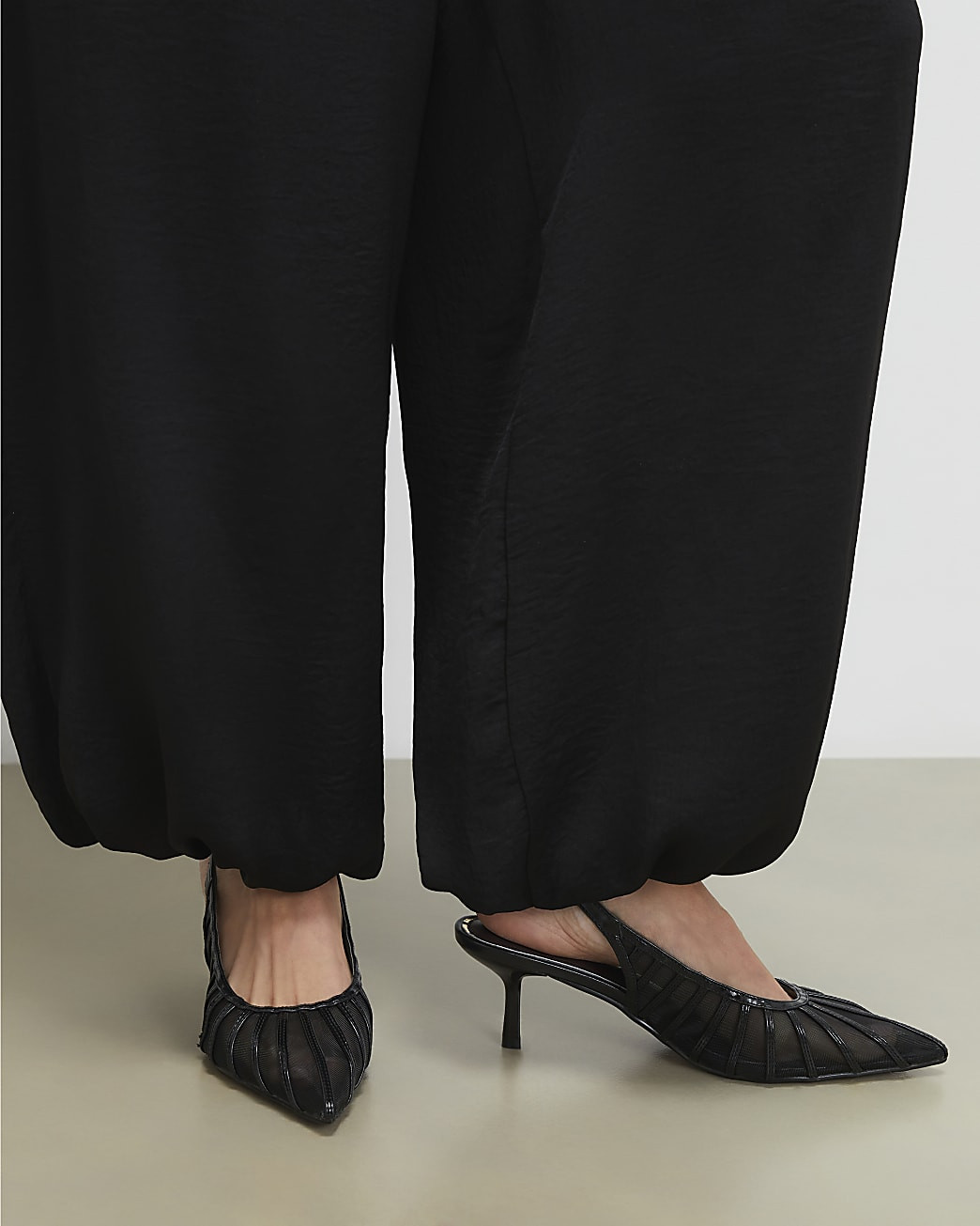 Black Panelled Mesh Slingback Court Heels | River Island UK & IE