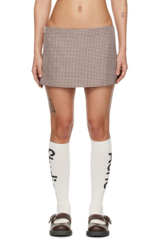 Brown & White Gingham Miniskirt | SSENSE