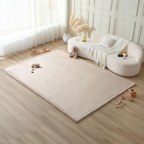 Premium Baby Playmat for Floor 80" x 110" Beige – Cloudsoft Coral Velvet Memory Foam Rug for Crawling – Non-Slip, Water-Resistant, Non-Toxic, Easy-Care Muscle Mat – Thick Play Mat for Baby | Amazon (US)