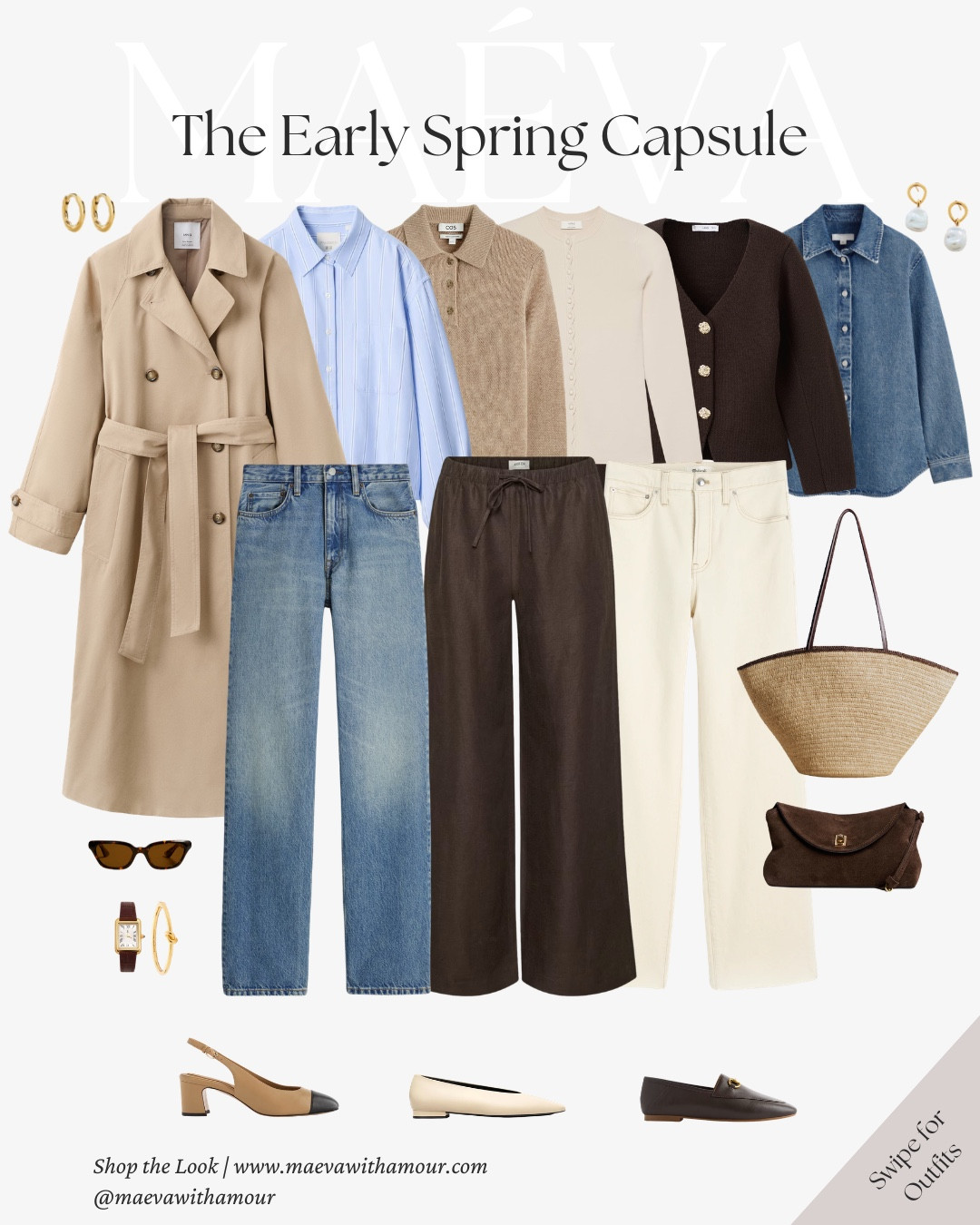 The Early Spring Capsule Wardrobe 🤍 featuring 14 effortless looks

Early spring dressing is all about subtle shifts, lighter layers, softer tones, and pieces that move easily through the day ✨ This capsule is built around a thoughtful foundation that makes getting dressed feel calm, intuitive, and enjoyable! 

These 14 looks are styled from the same core capsule pieces to show how much variety you can create with a small, well-curated wardrobe! By swapping bottoms, layering differently, or changing accessories, each look feels fresh while keeping the foundation consistent and wearable 🤎

Styling notes for early spring dressing: - Let fit feel easy
- Play with soft spring color stories
- Choose pieces with subtle personality
- Balance softness with polish
- Build outfits around repeatable formulas
- Use light layers to your advantage

🤍 Love this capsule? Comment SHOP to receive the link, or head to the link in bio to explore the full edit and more

✨ I’ve also shared a deeper look at this capsule and French-inspired approach to everyday dressing over on maevawithamour.com

👉 Save and follow along for more French-inspired style, thoughtful edits, and wardrobe ideas designed to elevate your everyday

With Amour, M. 

#LTKootd #LTKSeasonal #LTKTravel