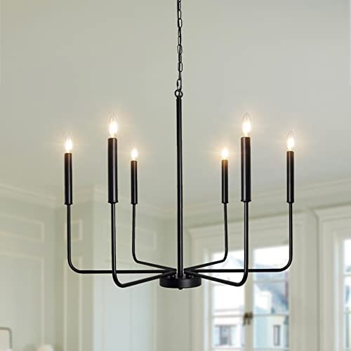 Farmhouse Chandelier Light Fixtures Ceiling Hanging 6 Lights Modern Candle Matte Black Ceiling Li... | Amazon (US)