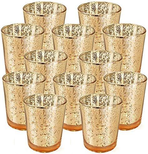 Just Artifacts 2.75-Inch Speckled Mercury Glass Votive Candle Holders (12pcs, Gold) | Amazon (US)