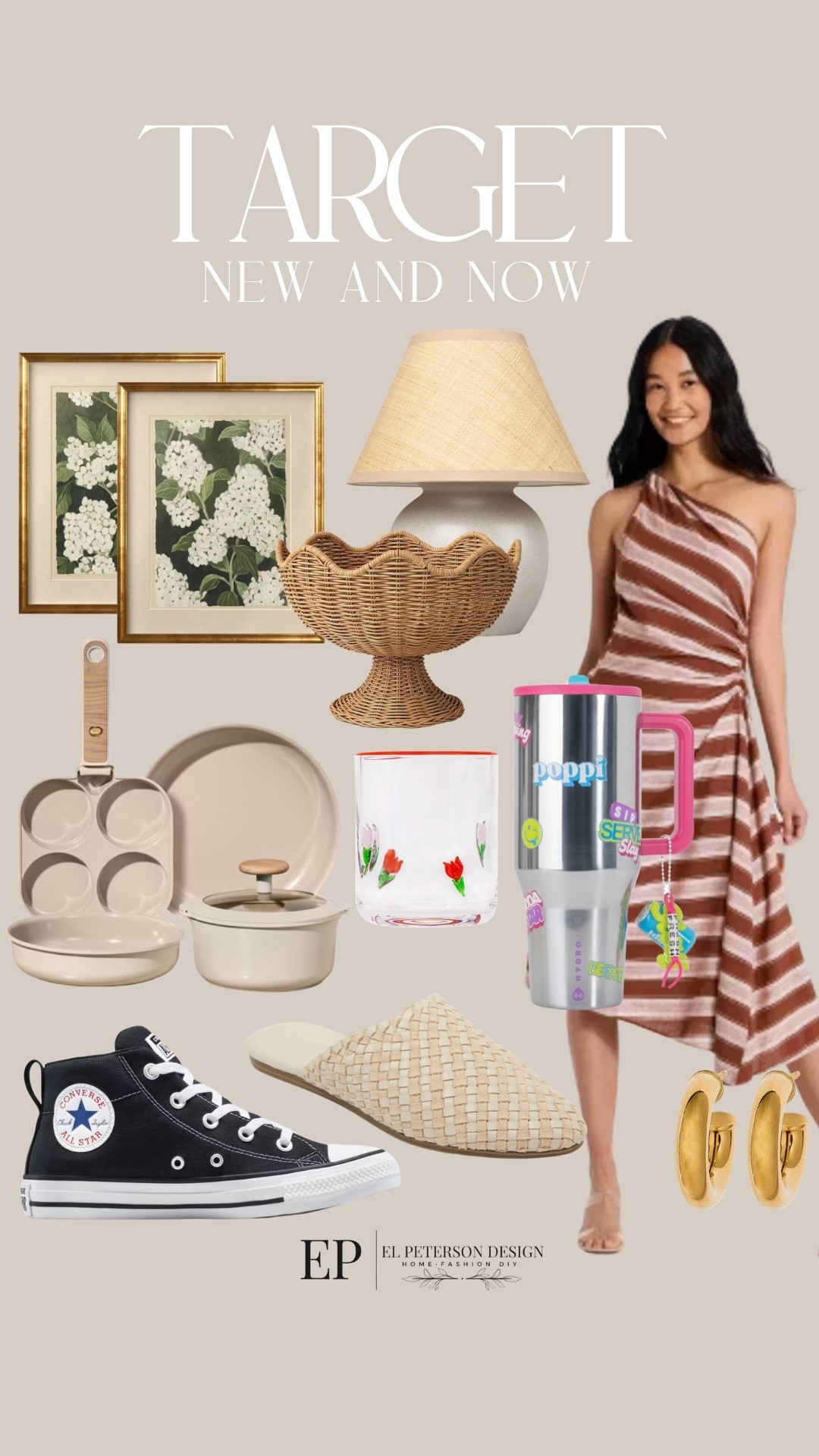 Target
New and now 
Dress
Water tumbler
Converse 
Pots and pan sets
Artwork
Table lamp
Bowl
Mules

#LTKHome