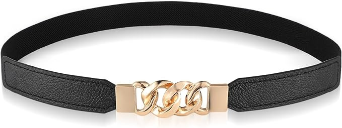 Women Elastic Skinny Belt, Stretchy Thin Belt Invisible Stretch Belts with Gold Buckle Ladies Wai... | Amazon (US)
