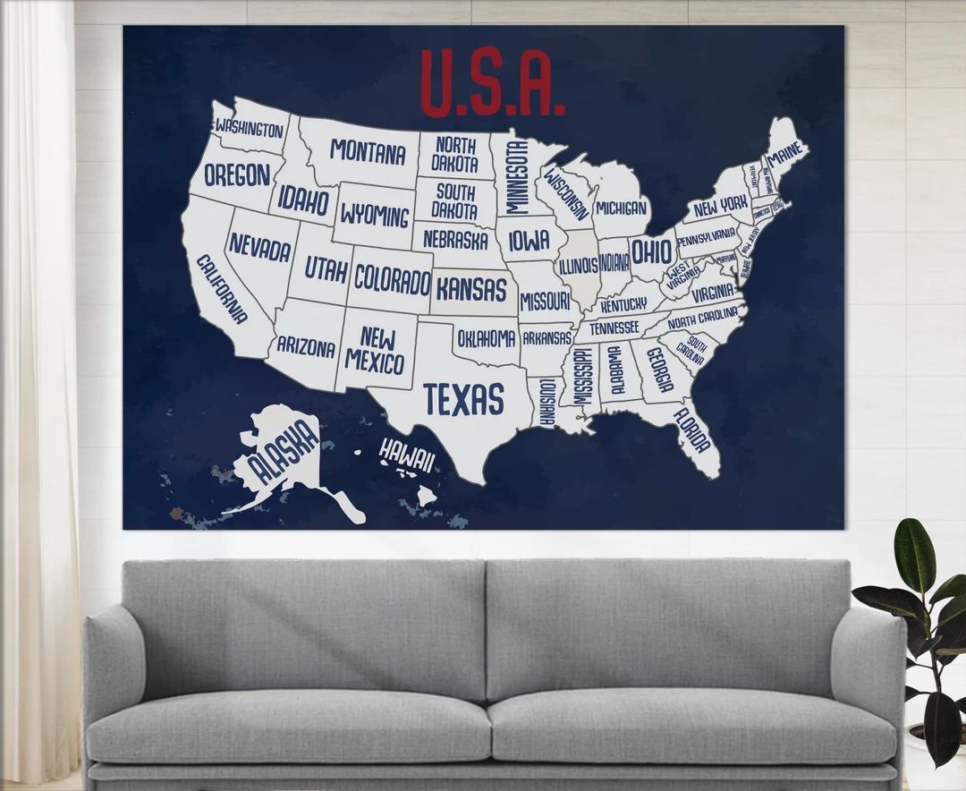 Vintage Style Map of the USA Canvas Art, United States Map Print, Map Wall Art, Push Pin USA Trav... | Etsy (US)