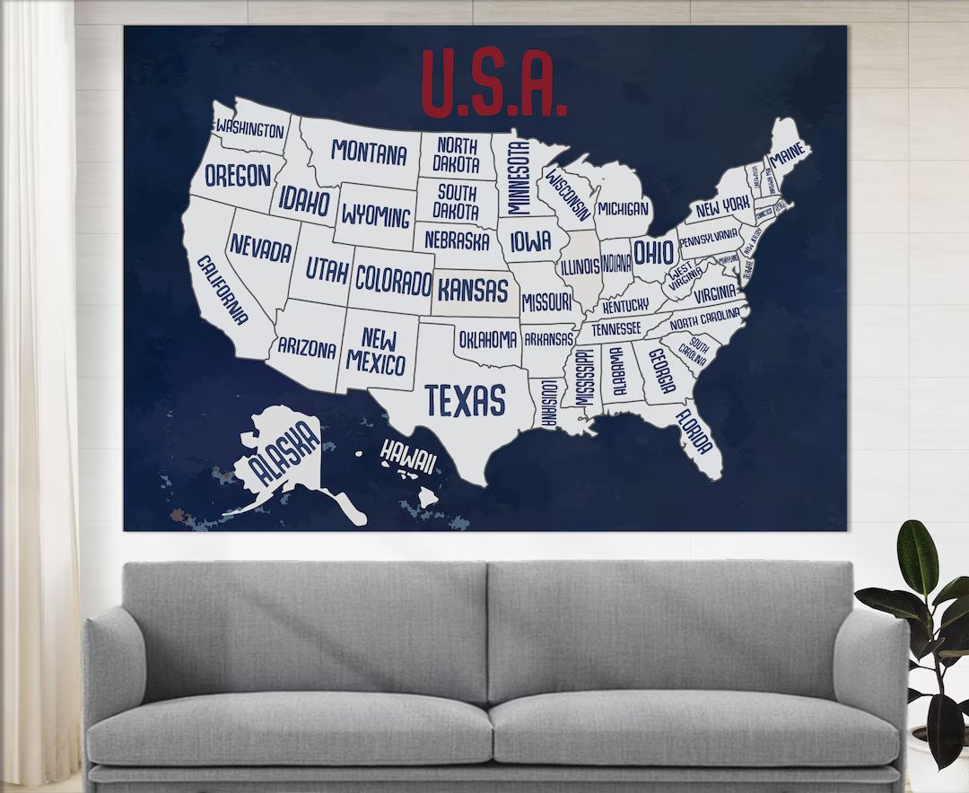 Vintage Style Map of the USA Canvas Art, United States Map Print, Map Wall Art, Push Pin USA Trav... | Etsy (US)