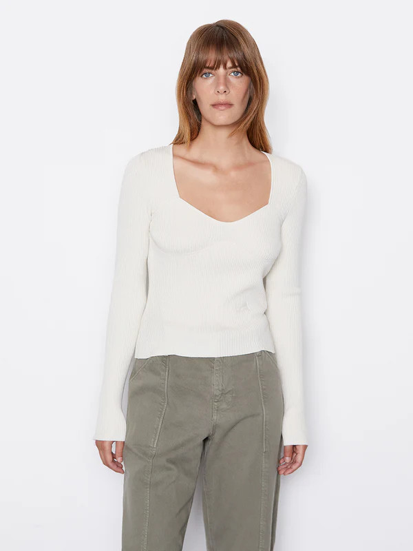 Ribbed Zip Long Sleeve Top Bone | Frame Denim