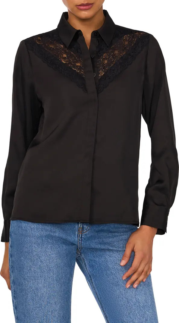 1.STATE Lace Yoke Satin Button-Up Shirt | Nordstrom | Nordstrom