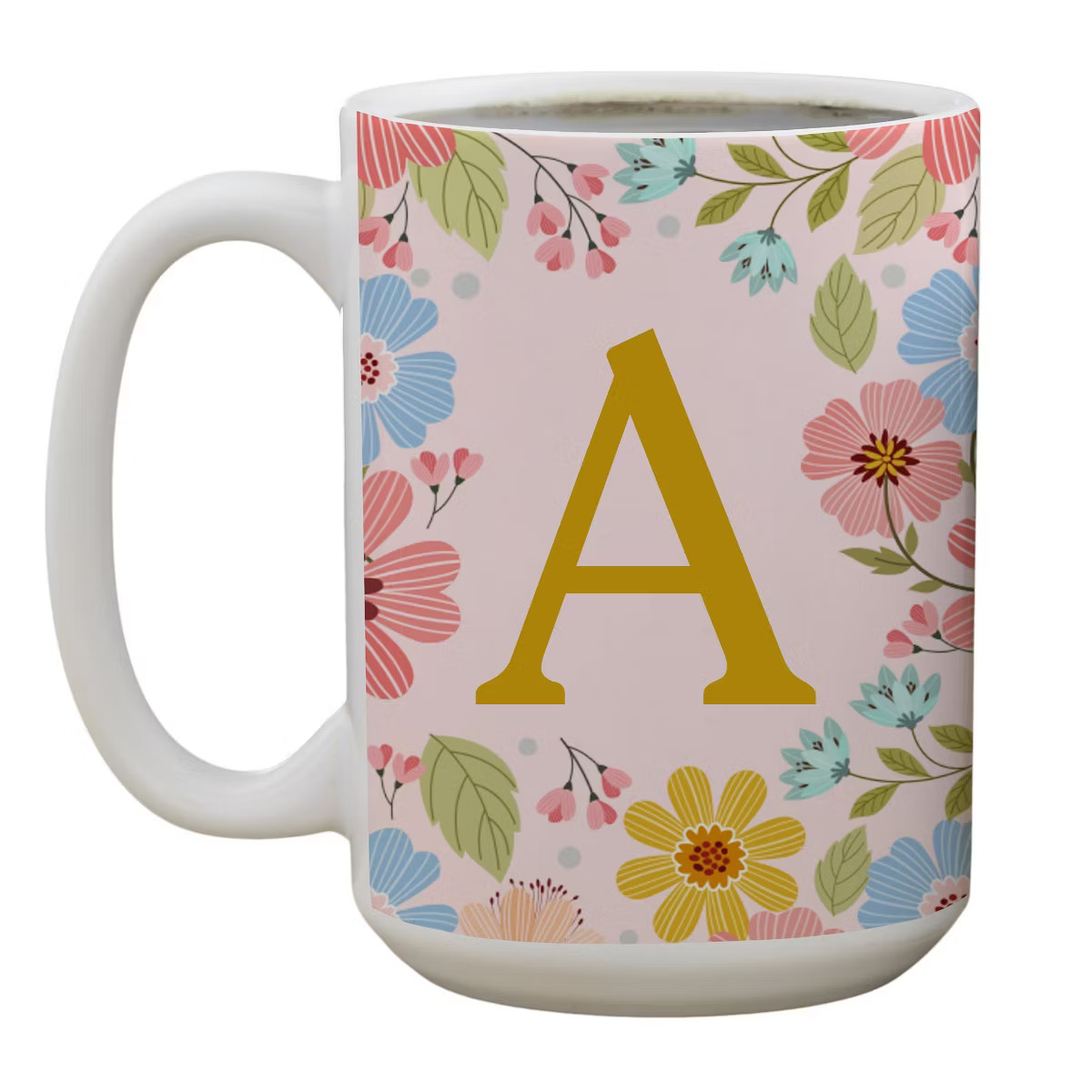 Personalization Mall Flowery Initial Personalized Coffee Mug Gold/Pink | Target