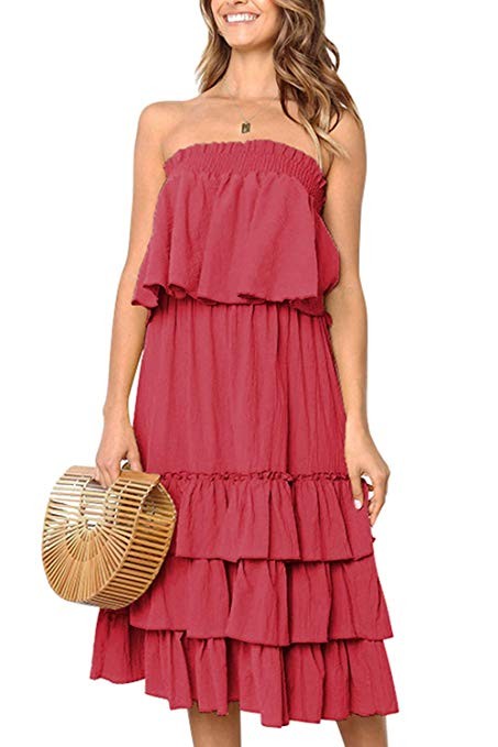 Ailixi Womens Ruffle Off Shoulder Flowy Boho Midi Dress Two Piece Beach Dress | Amazon (US)