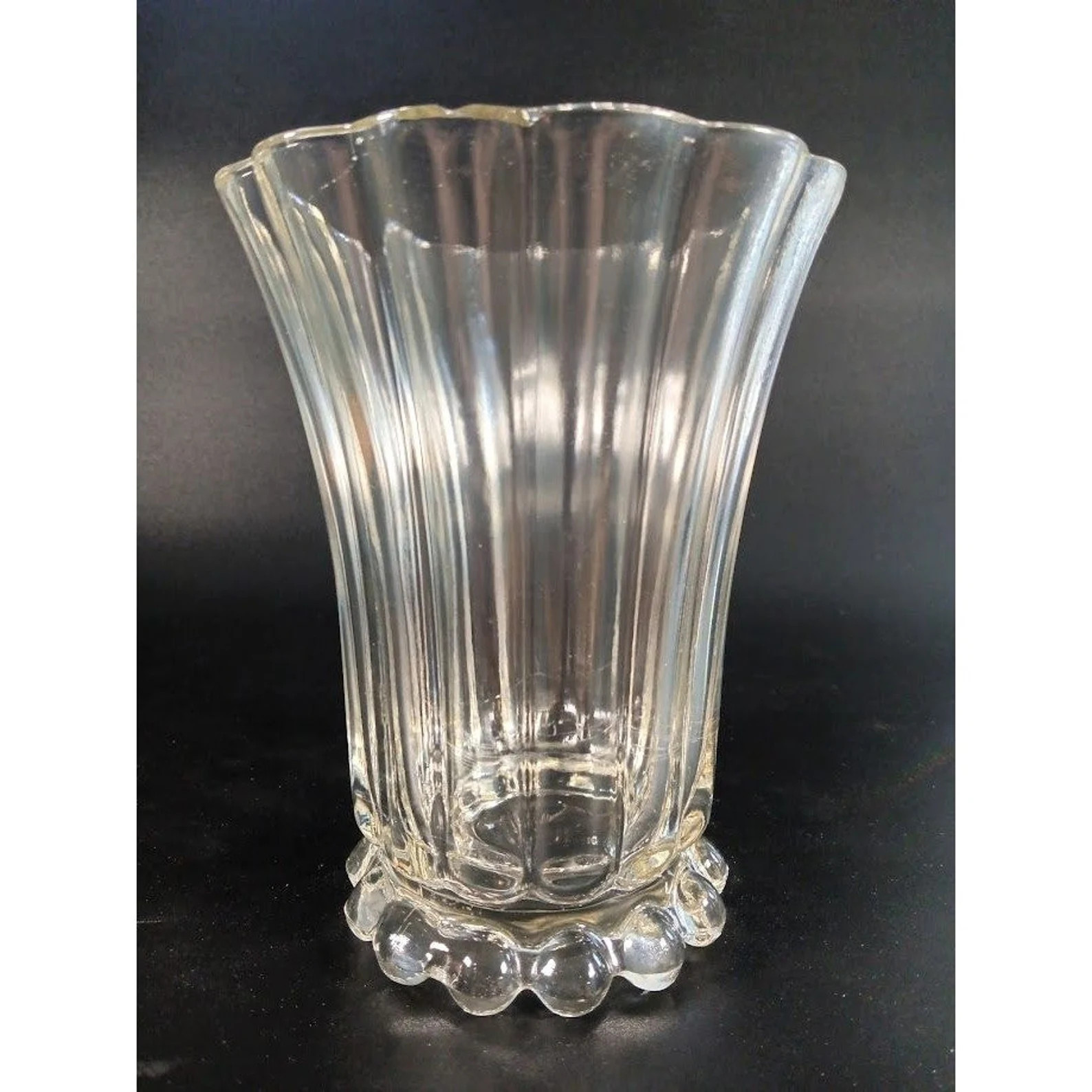 Clear Glass Wide Mouth Footed Vase Round Beaded Base 7.5 - Etsy | Etsy (US)