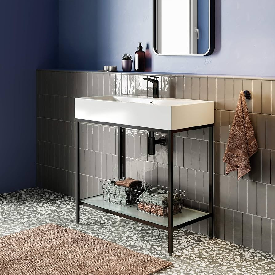 Pierre 32 Single, Freestanding, Open Shelf, Matte Black Metal Frame Bathroom Vanity | Amazon (US)