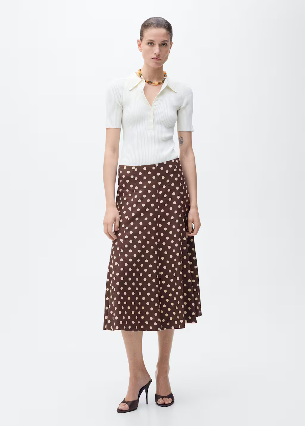 Flared linen skirt with polka dots chocolate - Women - 2 - MANGO | Mango (US/MX/AU)