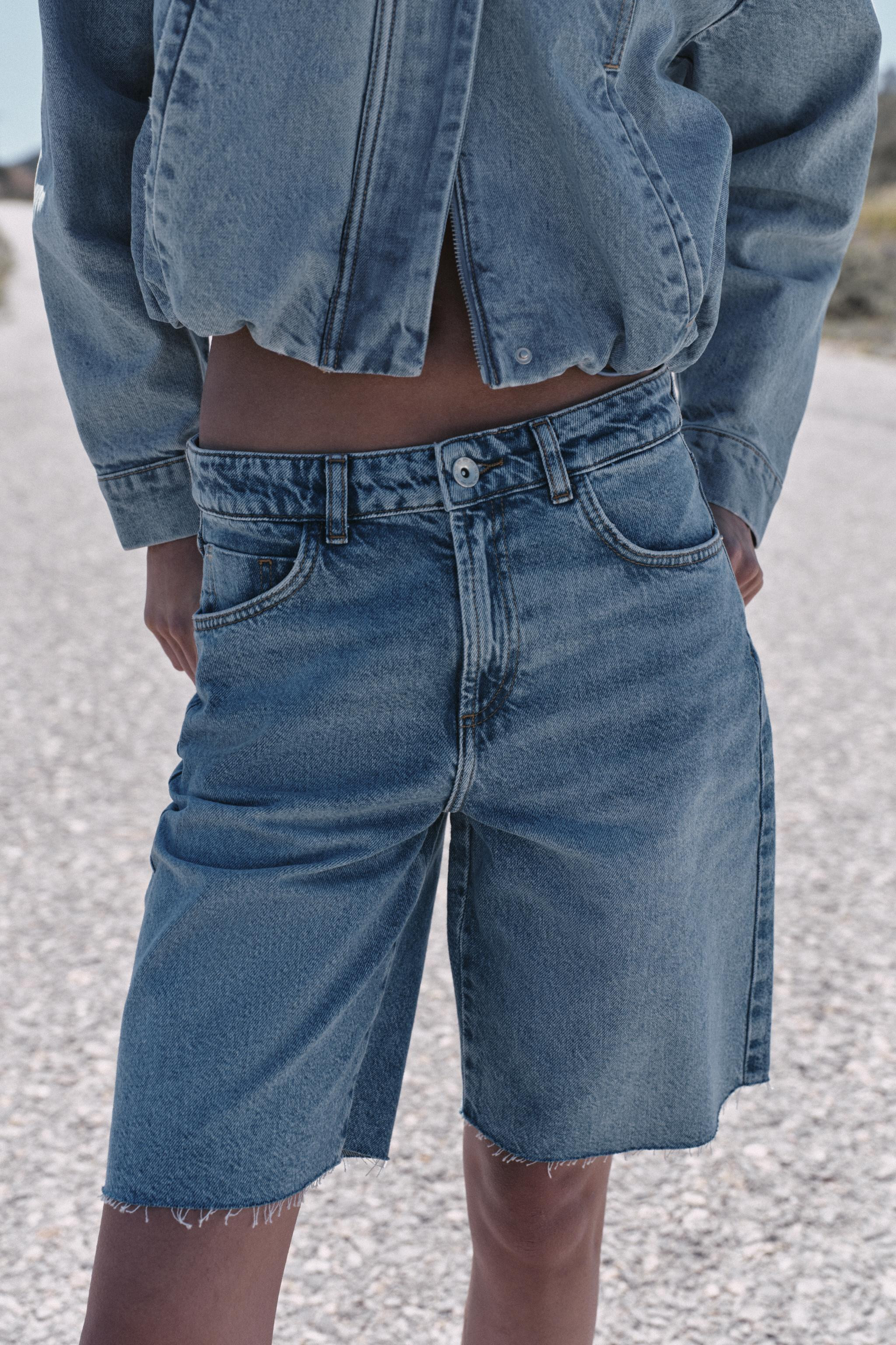 Z1975 MID-WAIST DENIM BERMUDA SHORTS | Zara UK